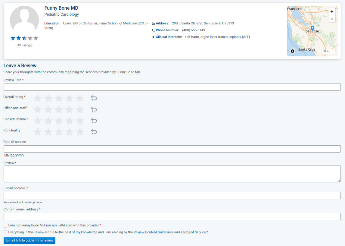Image of the Leave a review form showing the fields to be completed by the user.